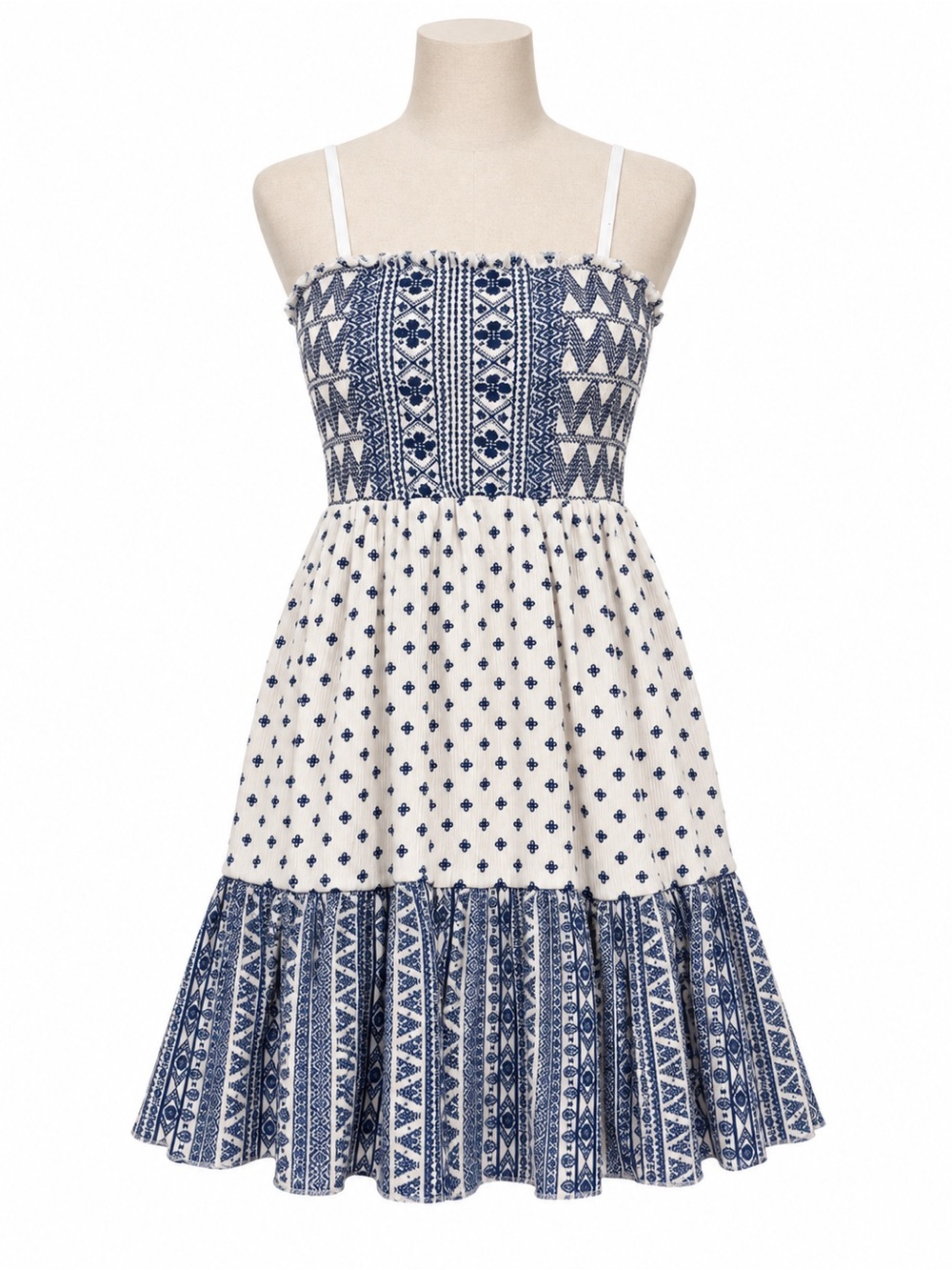Almost Famous Blue and White Smocked Mini Dress